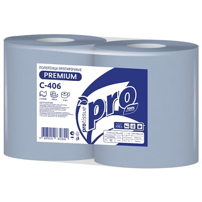 Полотенца протирочные бумажные в рулонах 350мх33см 33см х 350 PRO Tissue 2-слойные цвет Синий (х1/2) [упаковка]