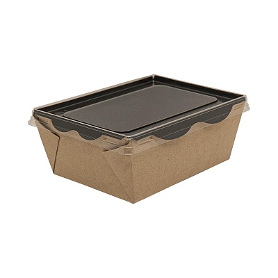 Контейнер бумажный с крыш. 800мл 165х120х65мм OpSalad Black Edition ламинированный ЛБ высокий цвет Крафт/Черный (х240)